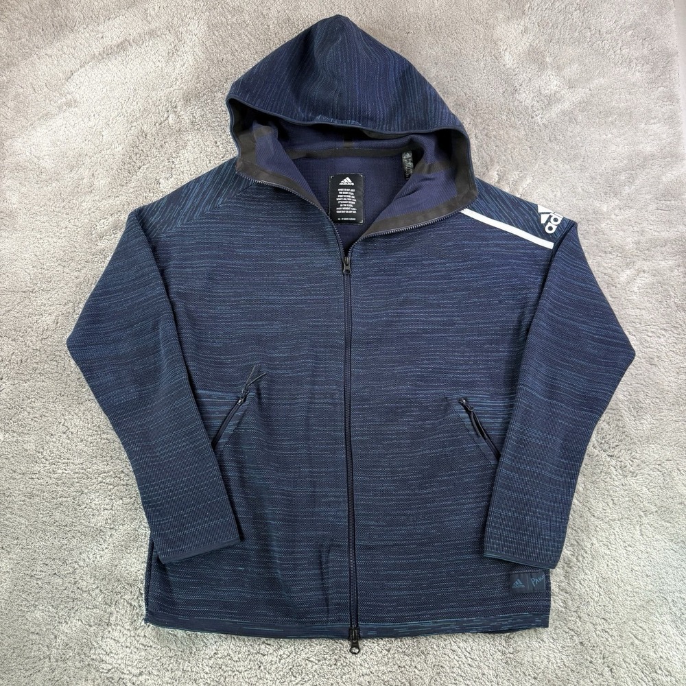 Adidas ZNE Parley Primeknit Hoodie Jacket Mens M Textured Blue Full Zip DP0285